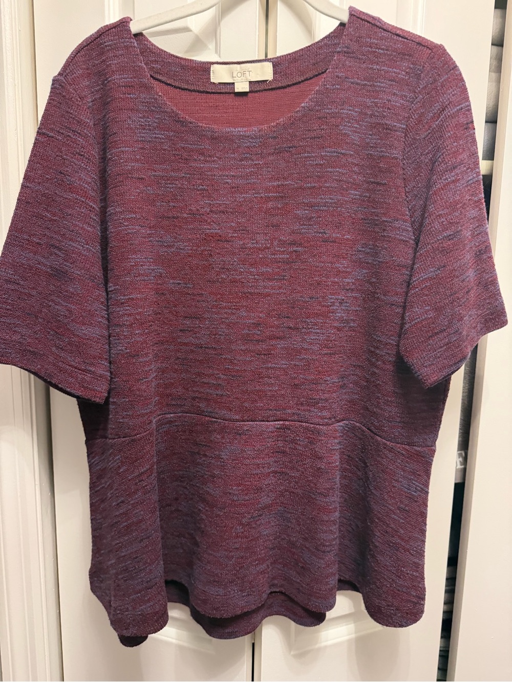LOFT Plum Heather Short-Sleeve Textured Knit Top